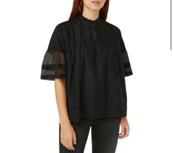 AllSaints Tops - Allsaints Etna Black Silk Blend Short Sleeve Blouse Size 4